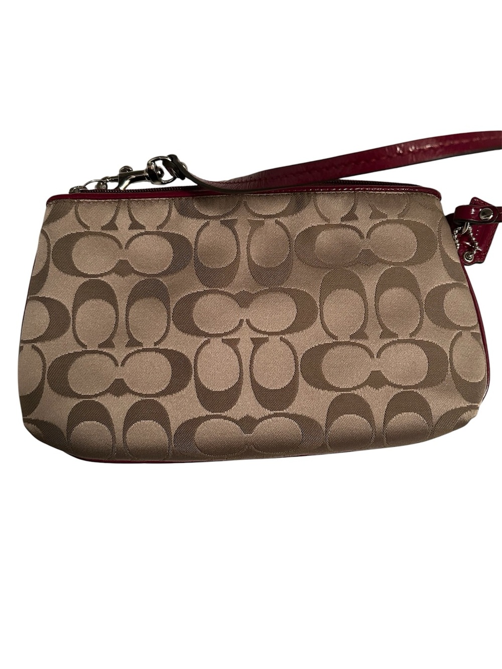 Coach Tan Signature Canvas Wristlet with Red Trim and Strap - Picture 2 of 5